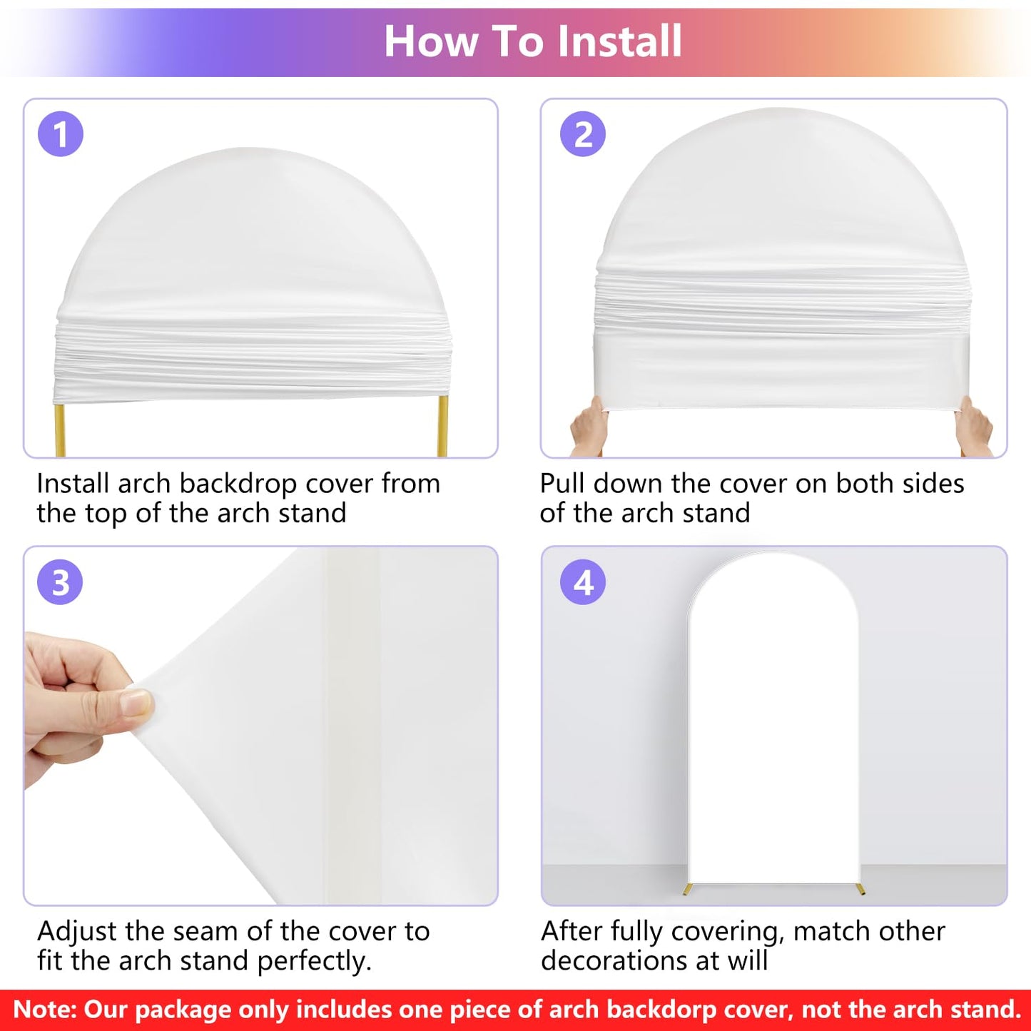 7.2FT Arch Backdrop Cover, Wedding Arch Cover Spandex Fitted Stretchy Background Stand, 2-Sided White Backdrop for Birthday Party Decorations Ceremony Baby Shower Banquet Christmas