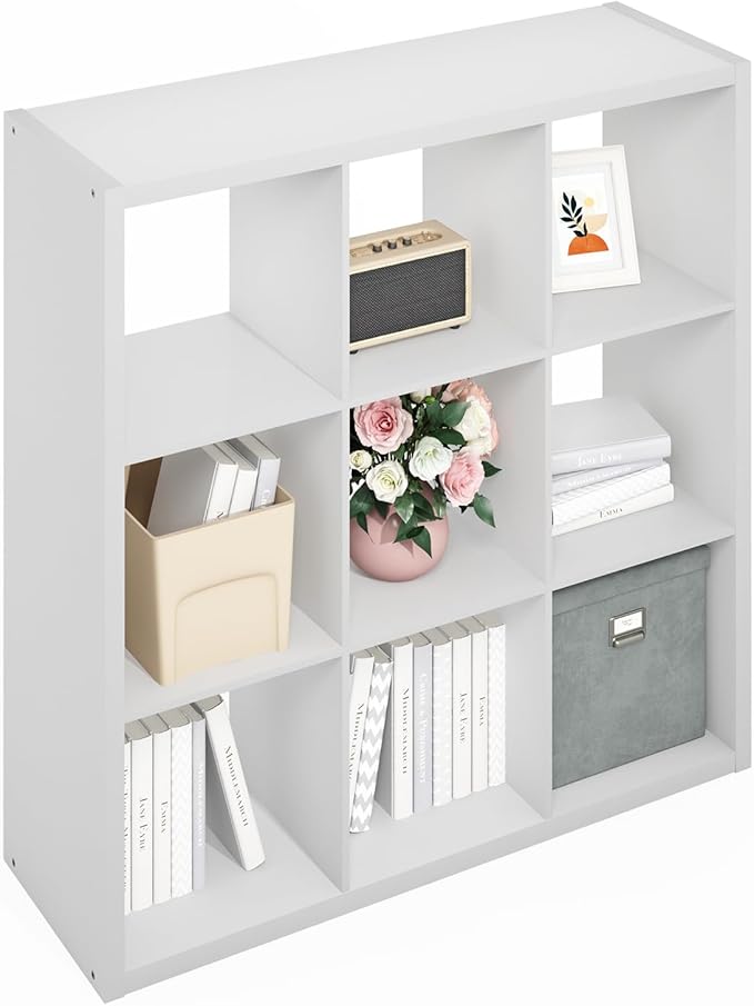 Furinno Simple Cube Storage Organizer, 9-Cube Display Shelf, Open Back Shelving