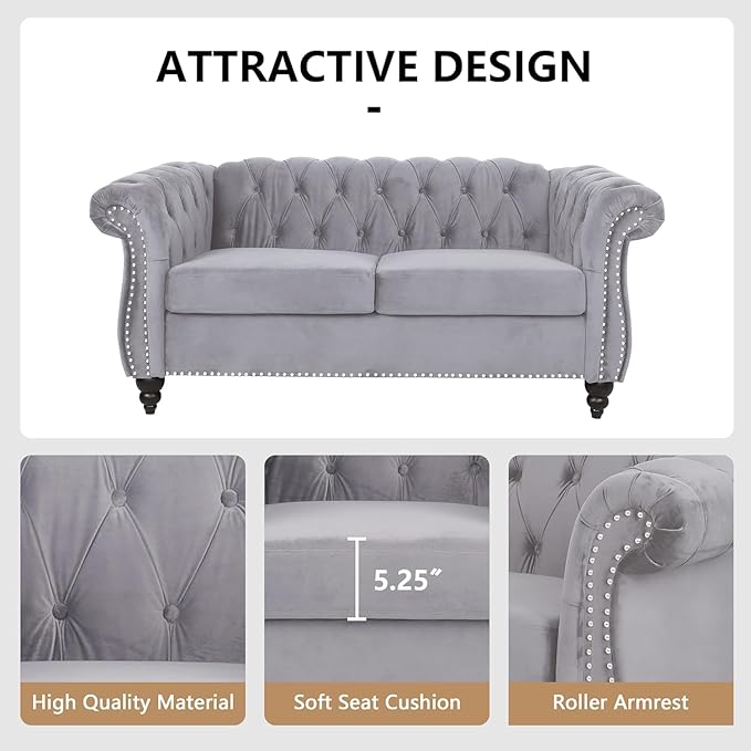 Mid-Century 2 Seater Sofa, Velvet Loveseat