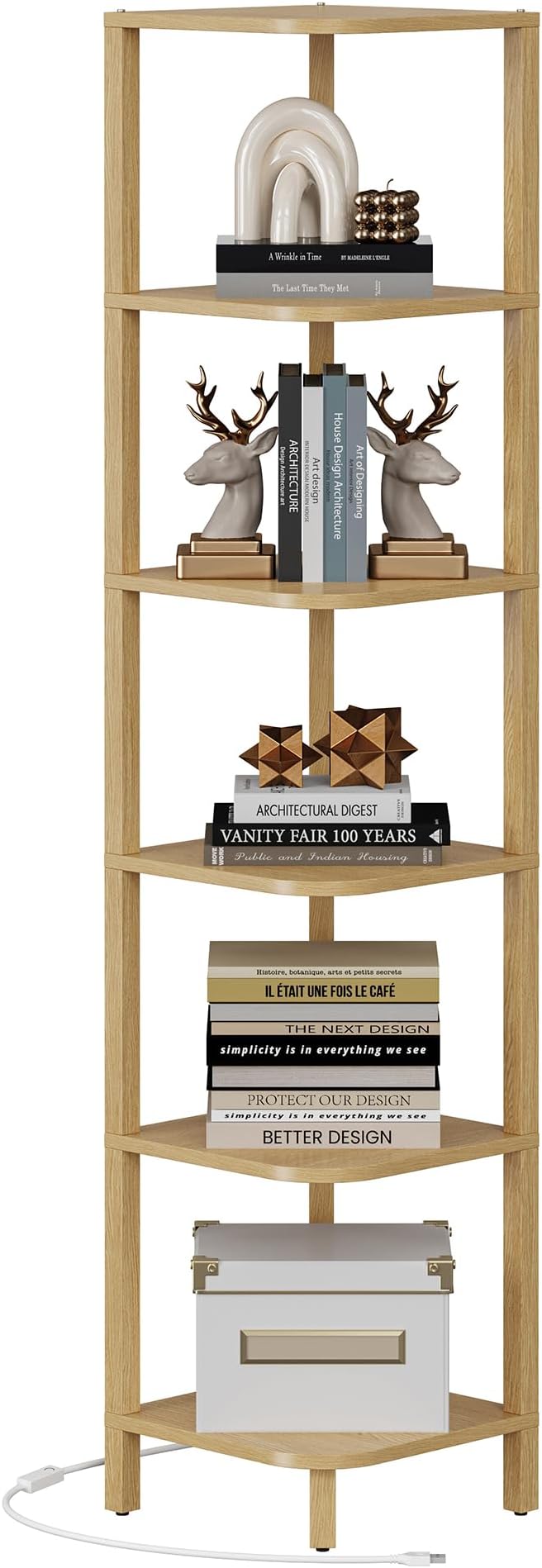 TUTOTAK Corner Shelf with LED Light, 6-Tier Corner Bookshelf