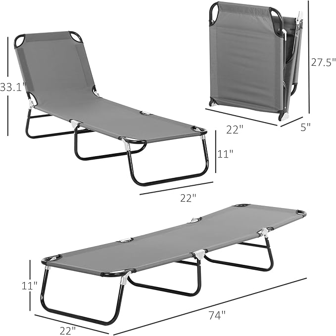 Outsunny 2 Piece Folding Chaise Lounge Pool Chairs, Outdoor Sun Tanning Chairs