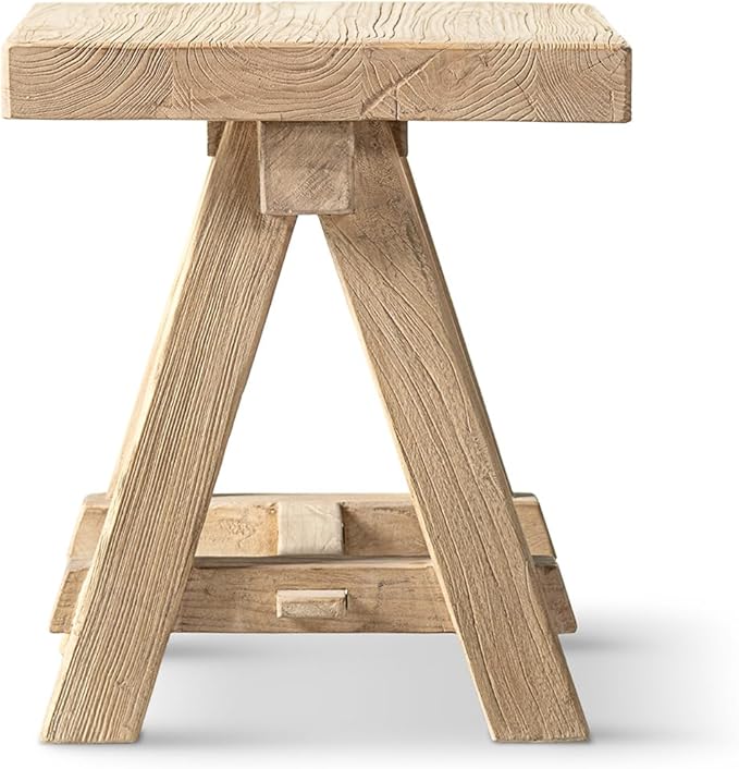 Hawthorne 18" Square Reclaimed Elm Trestle Side Table Heritage Light Natural