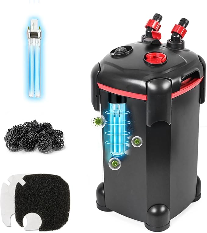 PONDFORSE Canister Filter, External Aquarium Filter Ultra-Quiet Water Circulation Cleaning Machine with Media for Fish Tanks and Aquariums