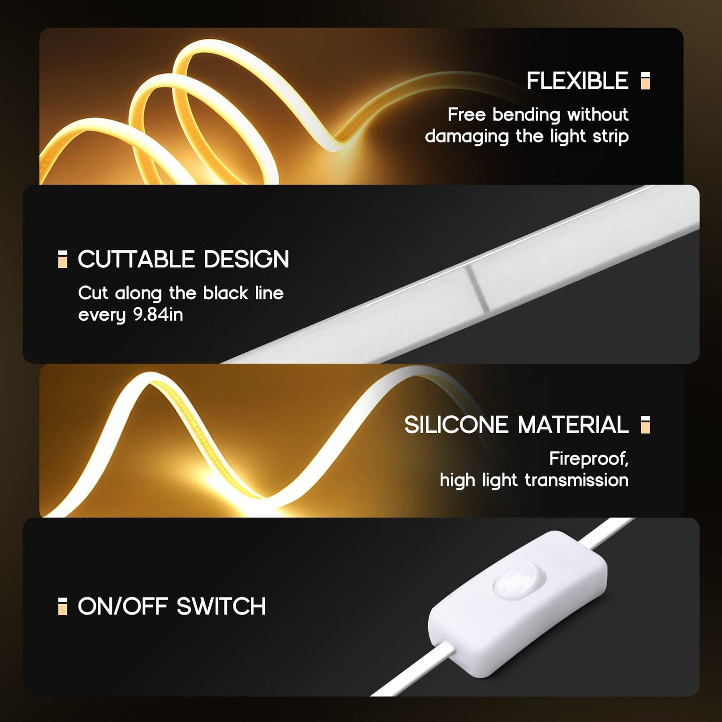 VOEWT LED Neon Lights Daylight White 6000K,98.4ft 110-120V LED Strip Lights,Flexible Outdoor Waterproof Neon Rope Lights for Bedroom,Cabinet,Kitchen,Living Room,Mirror,Halloween Decor