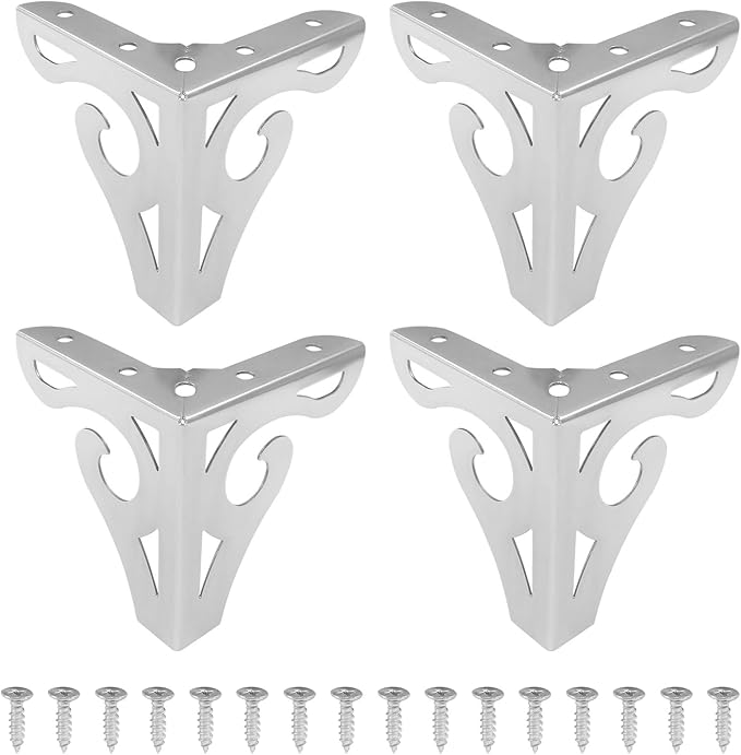 Piutouyar 4 Inch/10cm Hollow Out Furniture Legs Set of 4, Chrome Artistic Metal