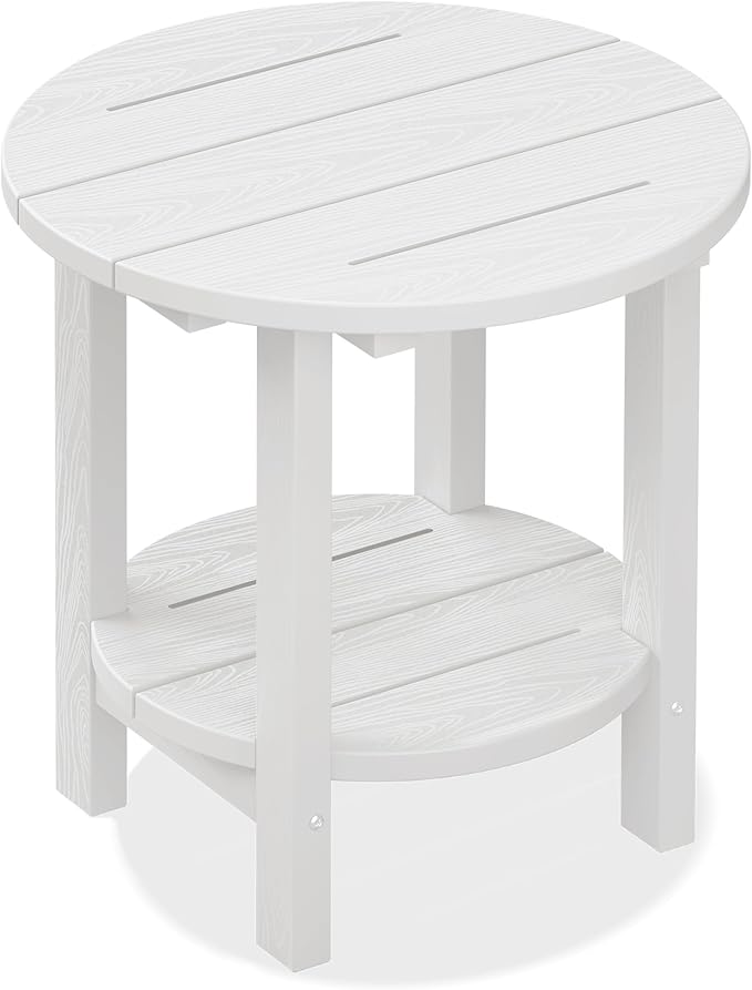 SERWALL Round Outdoor Side Table, HDPE Small Adirondack End Table, 2-Tier Patio