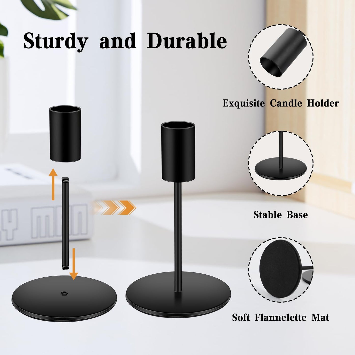 6pcs Black Candlestick Holders Metal Candle Holders for Candlesticks Tall Taper Candle Holders for Home Deco, Wedding,Dinner,Halloween Party, Fits 3/4 inch Thick Candle&Led Candles (Black)