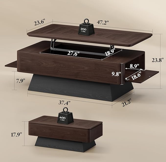 47.2" Mid-Century Modern Lift Top Coffee Table
