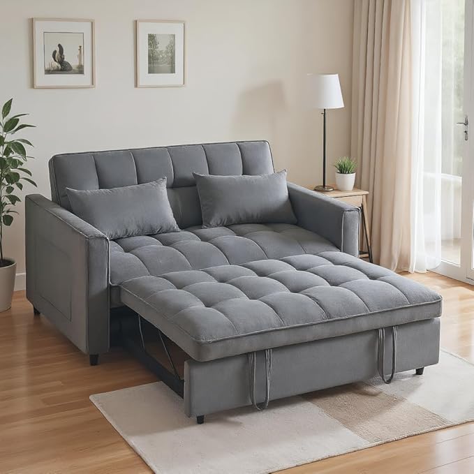 Ball & Cast 53" Sleeper Sofa, 3-in-1 Convertible Pull Out Couch, Velvet Loveseat