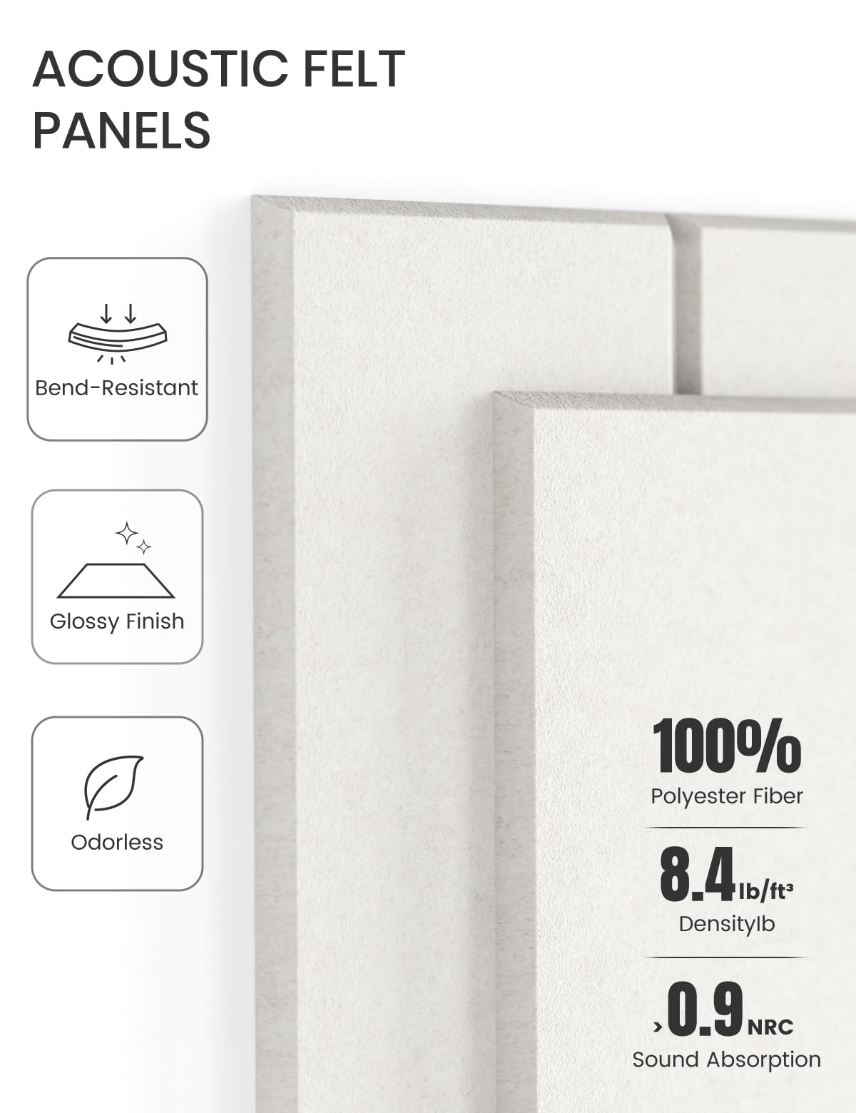 Felt Bulletin Board Tiles -28"x18" with 40 Adhesive Tabs, Cork Board Alternative for Office Decor, Push Pin Board Wall Organizer 6-Pack(Milky White)