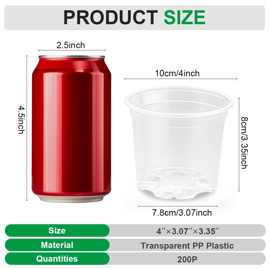RooTrimmer 200 Pack 4 Inch Clear Plant pots with Drainage Holes, Transparent Nursery Seeding Pots, Flexile Seeds Starter Pots, Seeds Germination (4Inch,200P,Clear)