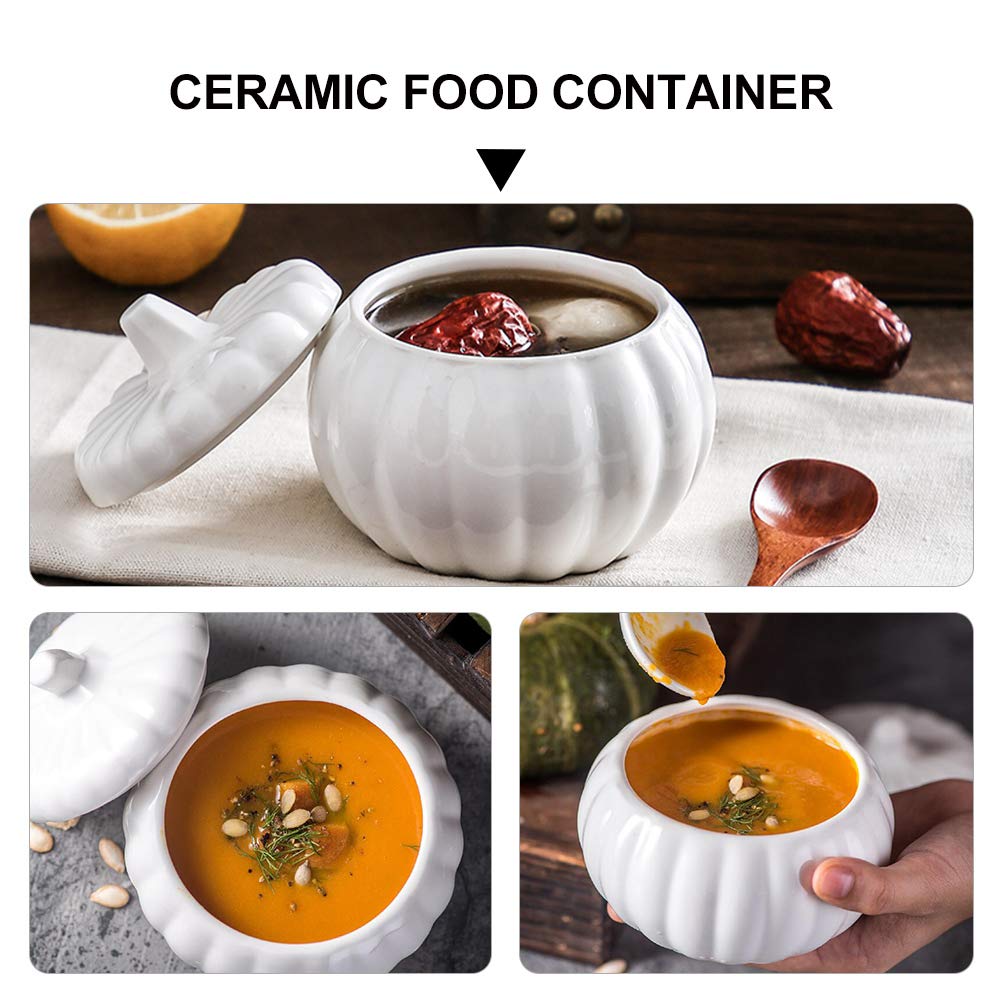 BESTonZON Ceramic Pumpkin Soup Bowl with Lid 4.13 Inch Covered Stew Soup Bowl Porcelain Serving Dish for Pumpkin Desserts and Stews Kitchen Dinnerware