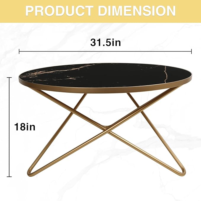HLR Round Coffee Table with Black Faux Marble Top