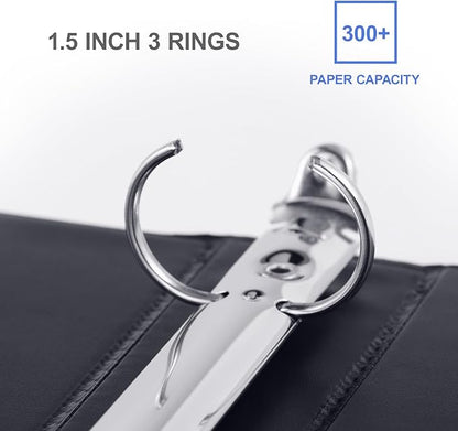 3 Ring Binder 1-1/2 Inch, ViVin Sturdy 1.5"-Round Ring Binder with 2 Interior Pockets, Clear View Cover, PVC-Free, Fits 300 Sheets of 8.5'' x 11'' Paper, Office Home School (6 Pack, Black)