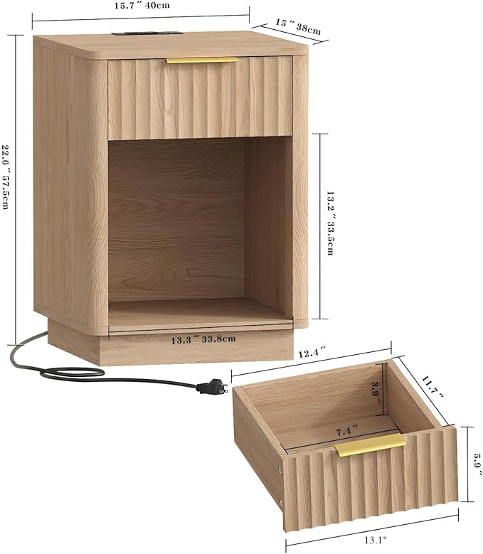 Akxomel Fluted Nightstand, Wooden Night Stand