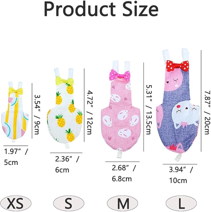4pcs Bird Diaper Cute Printed Parrots Flight Suit with Bowknot Parrot Nappy Reusable Pigeon Pants Cockatiel Clothes for Parakeet Mini Macaw Budgie Canary - XS