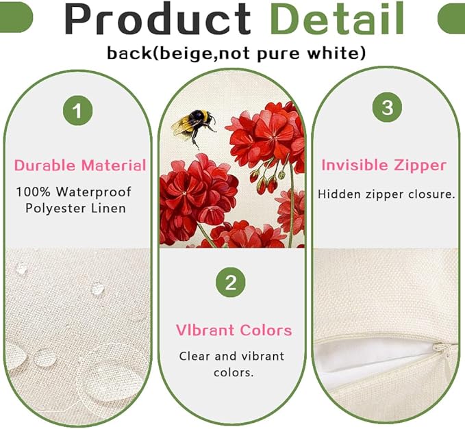 RABUSOFA Spring Summer Outdoor Pillow Covers 20x20 Inch Waterproof