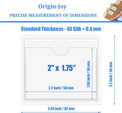 Origin-Joy 60 PCS Self Adhesive Index Card Pockets with Top Open, Clear Plastic Label Holder for Cards of Note, Library and Business, Adhesive Label Pockets & Card Holder (2 x 1.75 inch)
