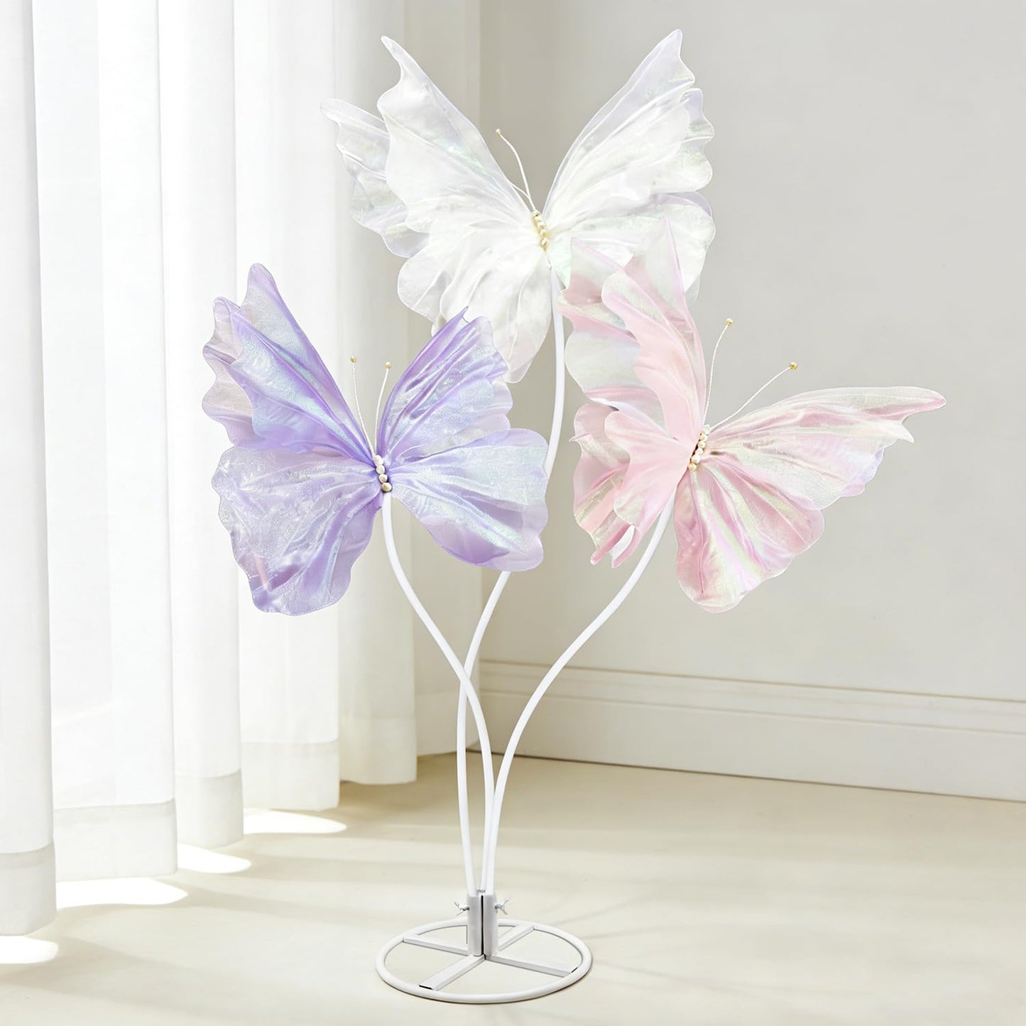 X-Kingsun Large Silk Butterfly Decorations 5.5ft Giant Butterfly with Stand Base Mariposas Grandes para Decoraction Artificial Gauze Butterfly for Outdoor Wedding Party Garden Backdrop Decor