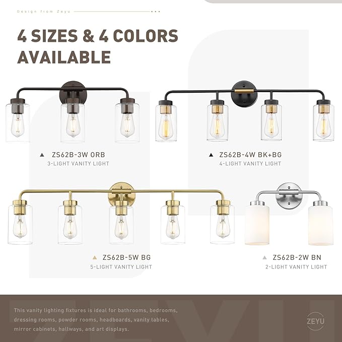 zeyu Brushed Nickel Bathroom Vanity Light, 4-Light Modern Wall Sconce Lights, Milky White Frosted Glass Shades, ZS62B-4W BN