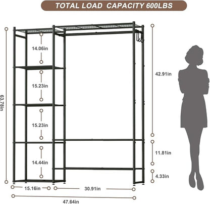 Neprock Wardrobe Closet, Portable Clothing Rack for Hanging Clothes, Free Standing Closet Organizers and Storage System with 4 Tiers Shelves for Cloakroom Bedroom, Black