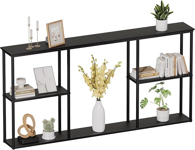 WOHOMO Black Console Table, 3-Tier Small Entryway Table, Long Sofa Table