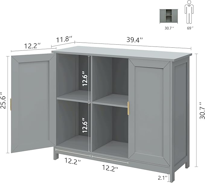 TaoHFE Grey Kitchen Pantry, Modern Wooden Small Credenza Sideboard Coffee