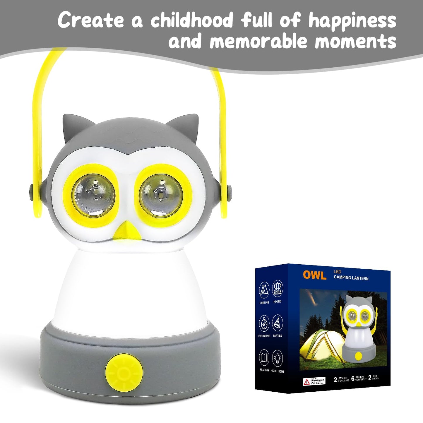 Portable LED Camping Lantern, Lightweight Battery Powered LED Flashlight for Indoor Outdoor, Kids Camping Gear Gift for Children's Day, Birthday, Easter, Adventure(Owl Style, Battery NOT Included)