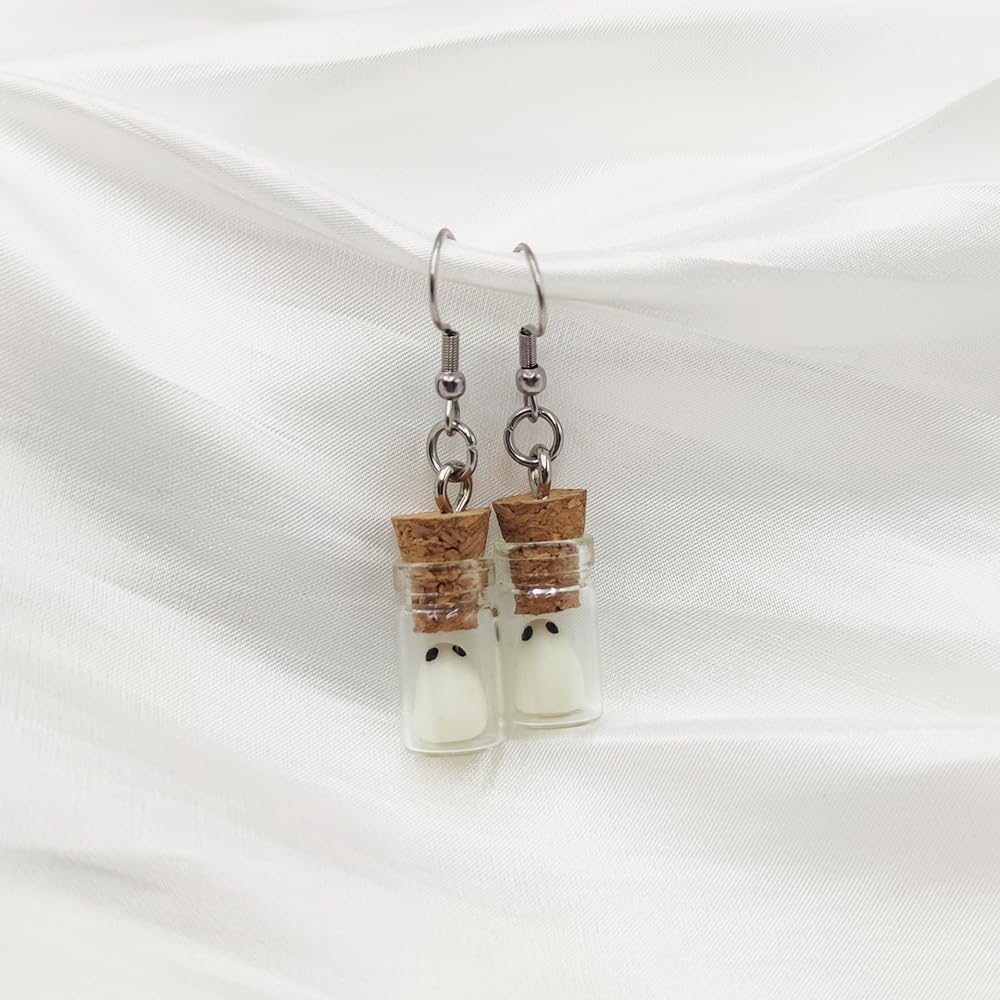 Ghost Earrings(Blue), The Adopt A Ghost In A Bottle Earring, Halloween Tiny Glow-In-The-Dark Spooky Charm Pendant Earrings Christmas Jewelry Gifts for Women