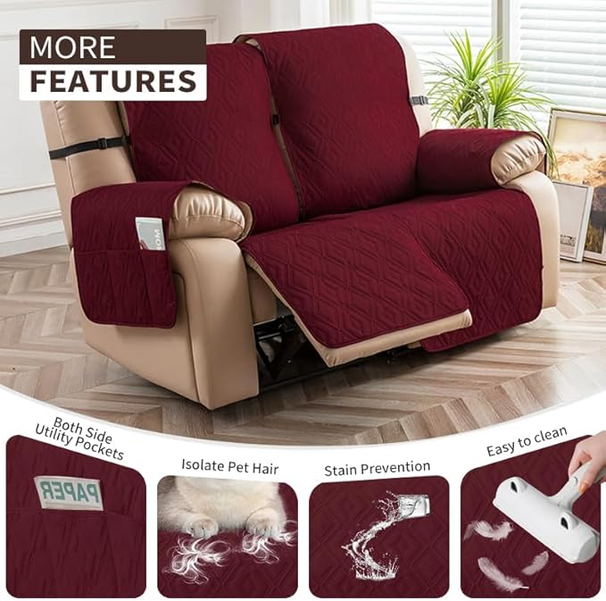 Genina Waterproof Loveseat Recliner Cover Non-Slip, Sofa Cover