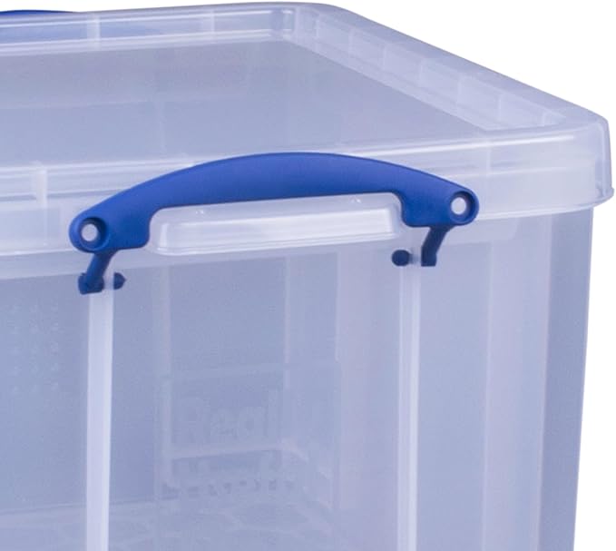 Really Useful Box 3-Pack Clear Plastic Storage Bins with Lids & Clip Handles, 32 Liters - Stackable, Portable and Transparent Organizer Containers for Home, Garage and Office