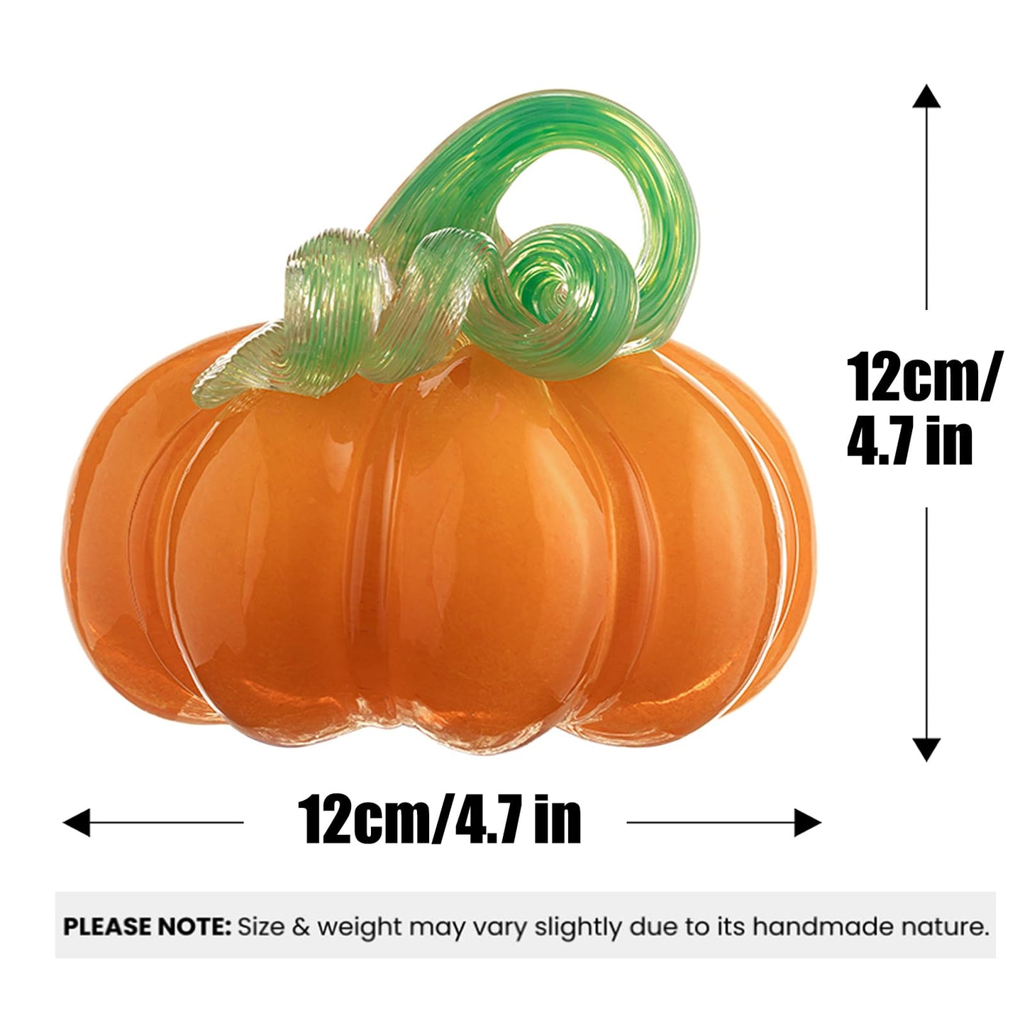 ORRFIDDY 4.7" Hand-Blown Glass Pumpkin Halloween Decor Fall Home Figurines Collectible Harvest Thanksgiving Wedding & Autumn Mantel Decorations Paperweight Tabletop Ornaments(Orange)