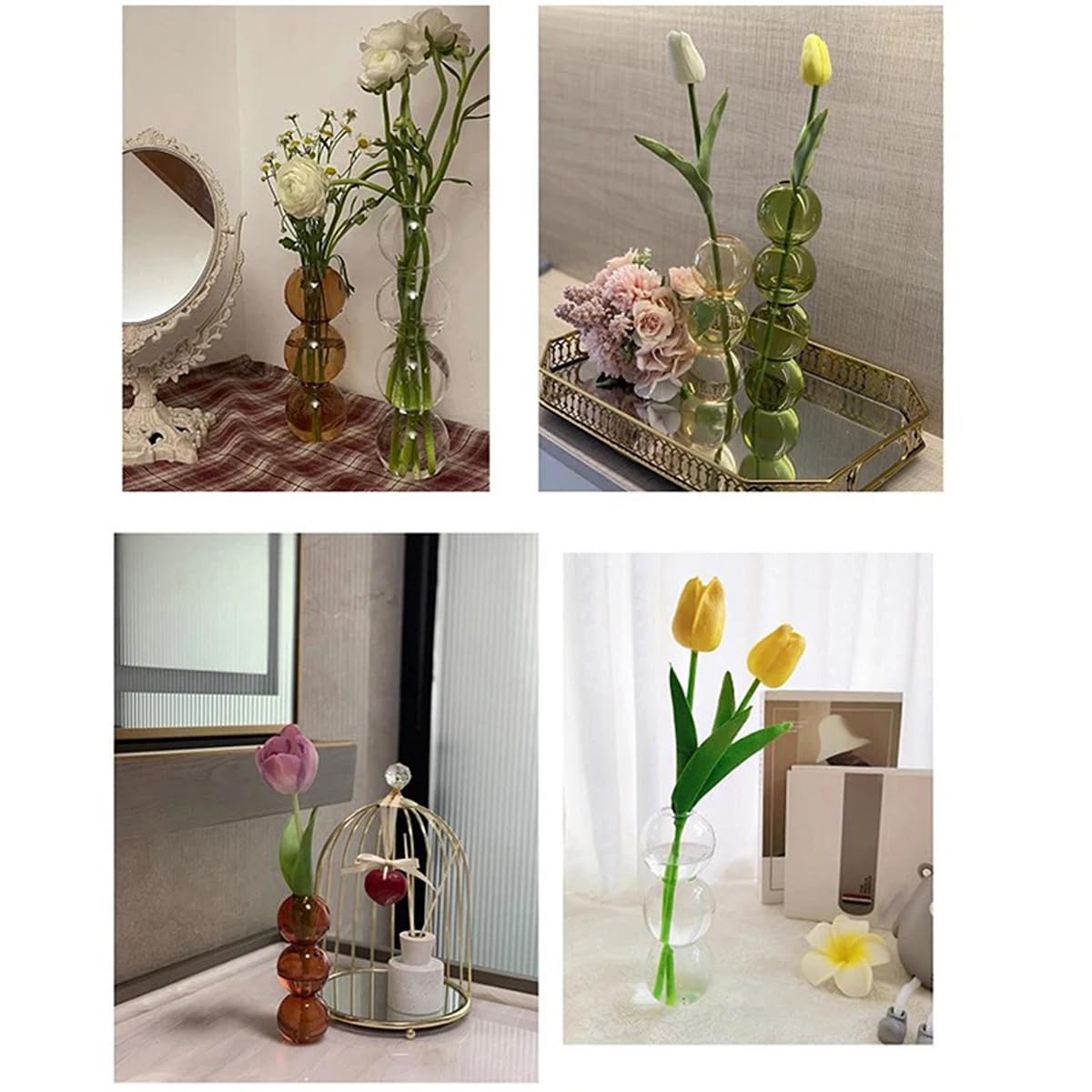 LKXHarleya Aesthetic Ball Aesthetic Decorative Vase, Glass Bubble Vases Ball Bud Vase for Centerpieces, Flower Arrangement, 2.36 x 8.66 Inch, Clear
