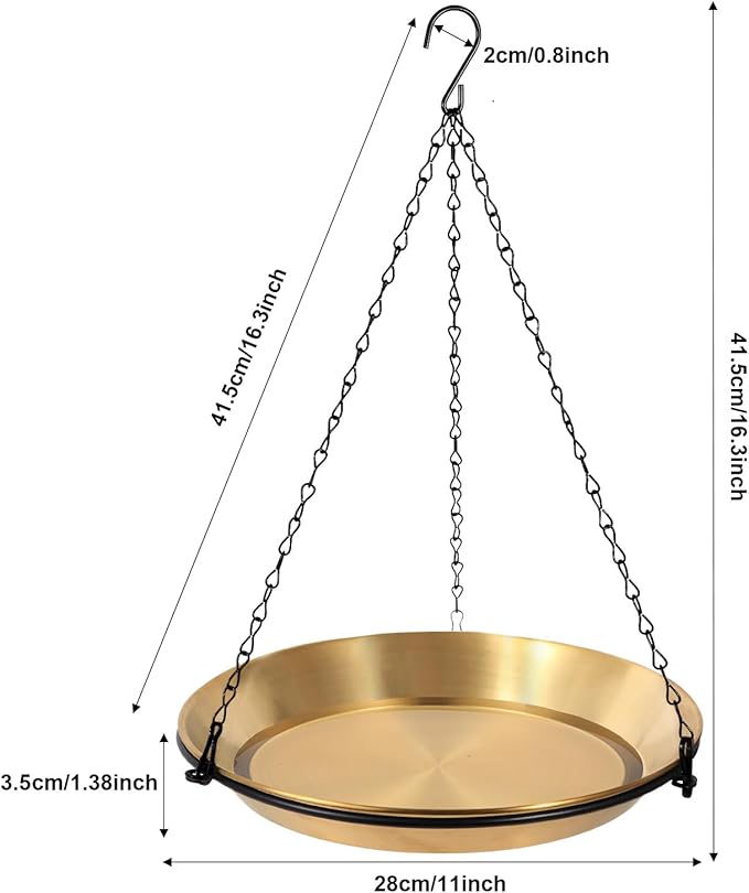 HRAYLTOP Hanging Bird Bath Bird Feeder Bowl with 16.3 inch Iron Hanging Chain Detachable Outdoor Decor for Garden Backyard Patio and Deck - Perfect for Attracting Birds