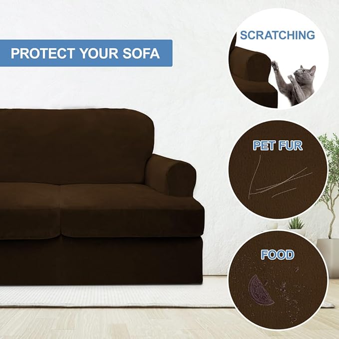 CUCRAF T Cushion Sofa Cover 4 Piece Slipcovers, Soft Thick Velvet Couch Cover