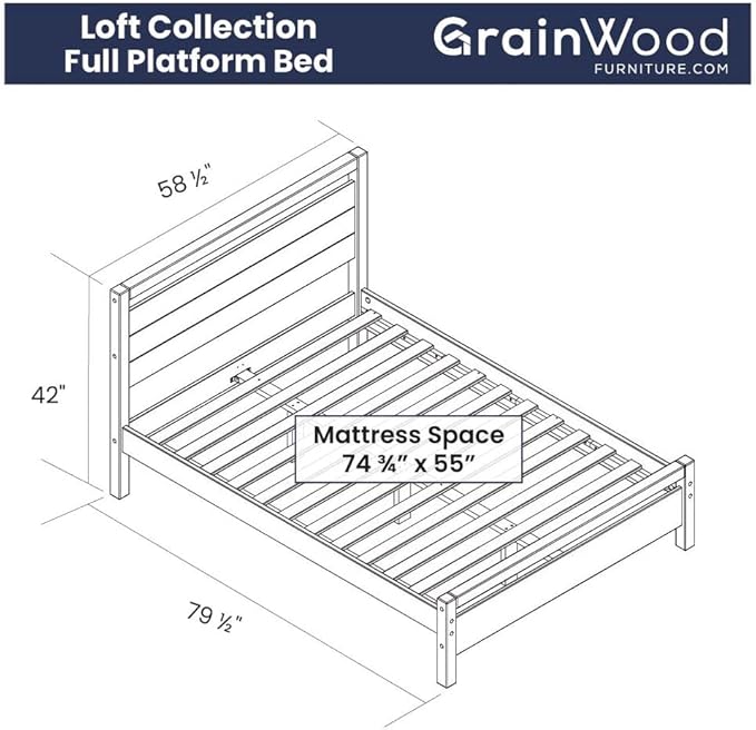Grain Wood Furniture Loft Full Size Solid Wood Bed, Weathered Pine