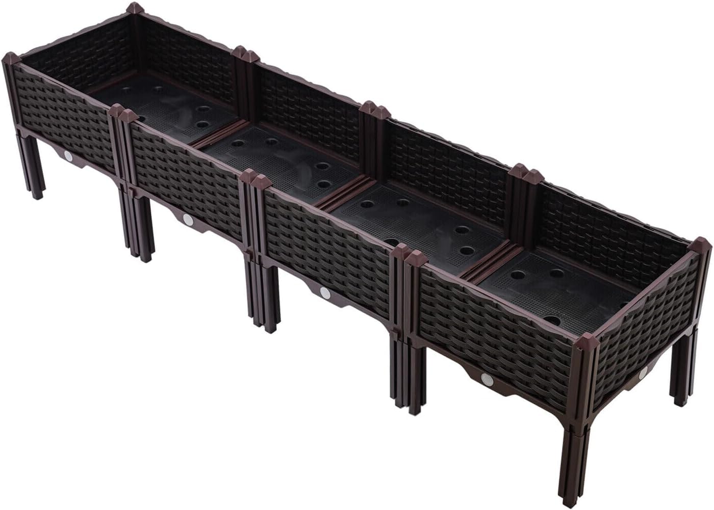IOENC 4 Sets Raised Garden Bed, Garden, Raised Garden Beds Outdoor, Planter Boxes Outdoor, for Flowers Vegetables Flowers Growing Indoor Plants Fence Balcony Patio Gardening Supplies - Brown