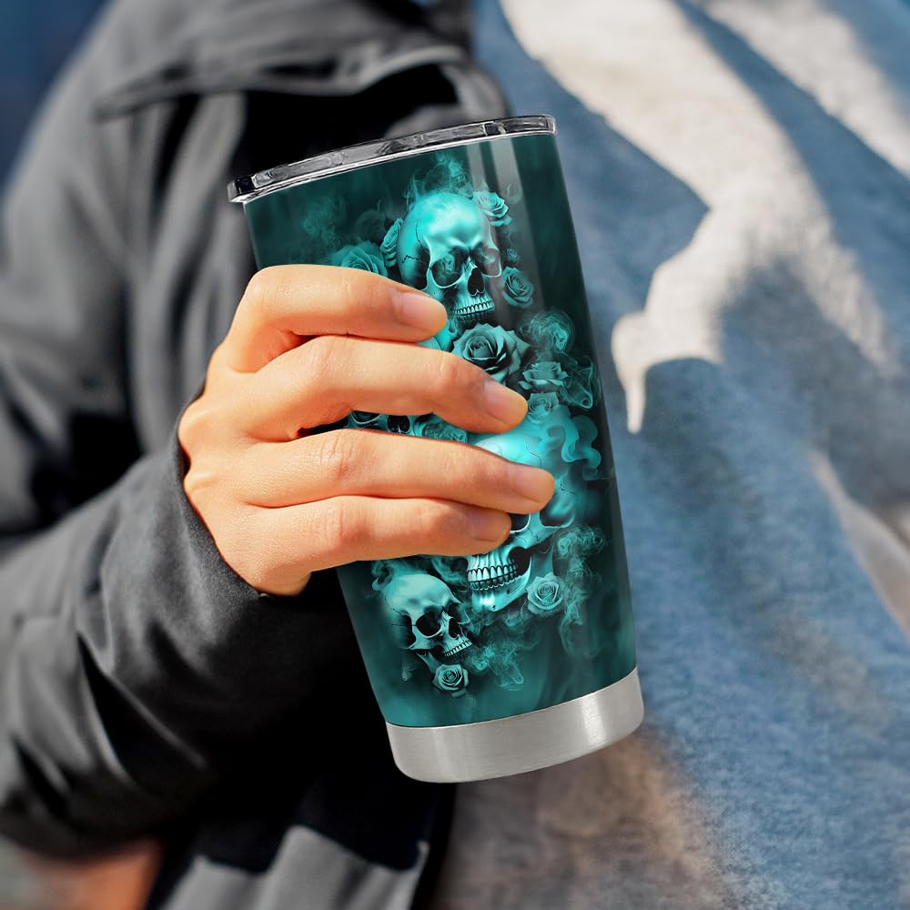 SANDJEST Skull Tumbler 20oz Stainless Steel Insulated Travel Mug Cup for Men Women Goth Gothic Gifts for Birthday Christmas Halloween