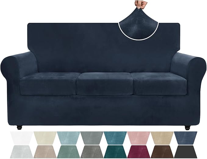 ZNSAYOTX Luxury Velvet Couch Cover 4 Piece Stretch Sofa Covers