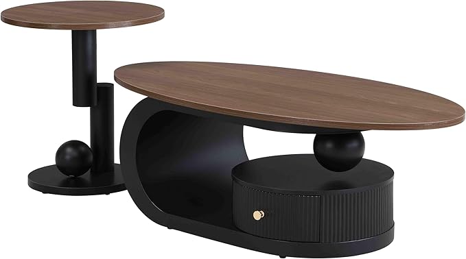 Modern Oval Coffee Table Set of 2, Wood Living Room Accent Coffee Table and