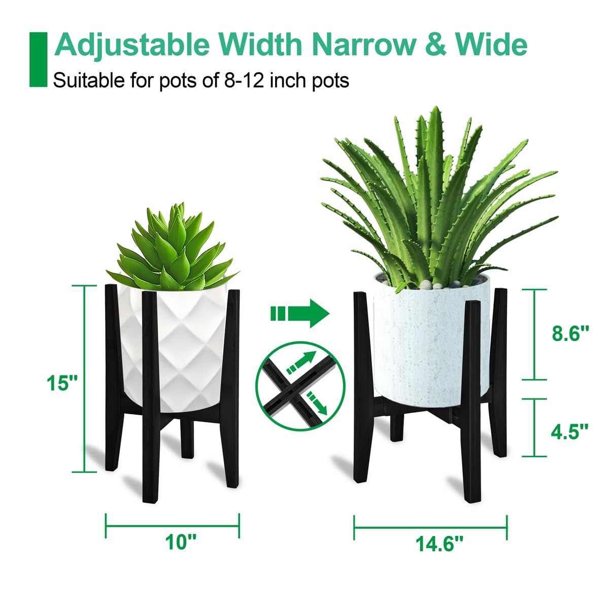 Rnined Plant Stand Indoor, Bamboo Plant Shelf, Adjustable Corner Plants Flower Holders Single Floor Plant Stand, Fits 8 to 12 Inches Pots,(Pot & Plant Not Included)(Black)