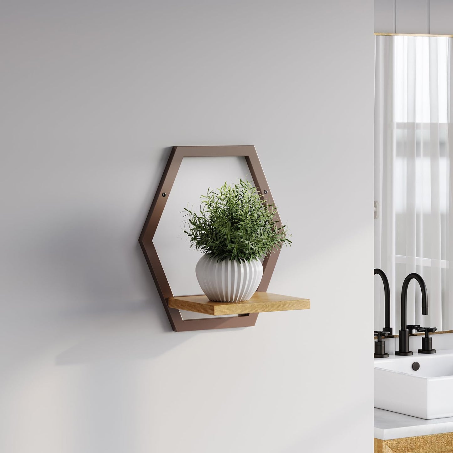 Rioneta 2 Pack Solid Wood & Heavy Duty Metal Wall Plant Stands,9 inch Natural Wood Shelf, Boho Arch Hanging Planter for Indoor 25 LB Load for Plants Coffee