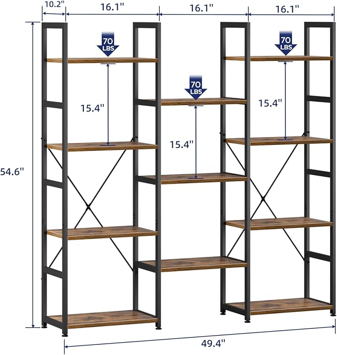 NUMENN Triple Column 4 Tier Bookshelf, Bookcase