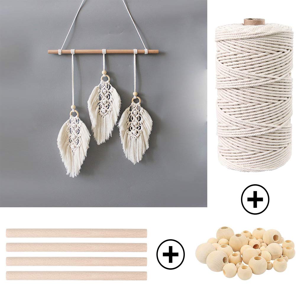 ZXCDINO 152pcs Macrame Kit for Beginners: Natural Cotton Macrame Cord, Wooden & Metal Rings, Beads, Sticks & Hoops - Perfect for Macrame Plant Hangers & Home Decor
