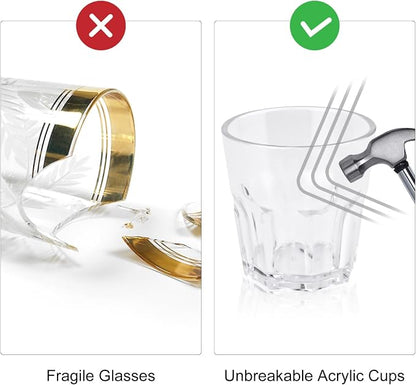 Plastic Drinking Glasses Set of 12, Unbreakable Water Tumbler, Acrylic Plastic Cups, Reusable Kids Drinking Cups for Children Kitchen Cocktail Picnic Party Juice Whiskey Wine (12pc-clear-160ml/5.4oz)