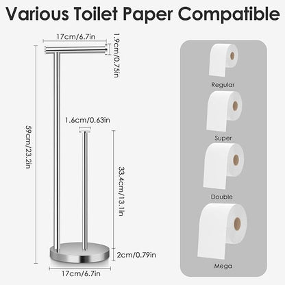 Toilet Paper Holder Stand, Bathroom Toilet Paper Stand with Large Reserve, Non Tipping Weighted Free Standing Toilet Paper Holder, Rustproof & Anti-Corrosion Chrome Toilet Paper Holder Free Standing