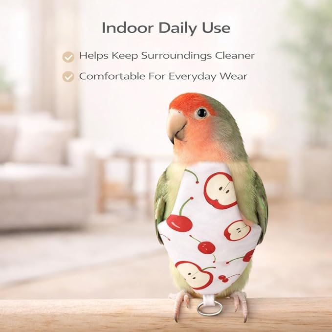 2PCS Bird Diaper Harness Kit with Disposable Pads and Flight Training Leash, Reusable Bird Diaper for Parrots Cockatiels Conures and Parakeets, Adjustable Bird Harness for Indoor Use(M)