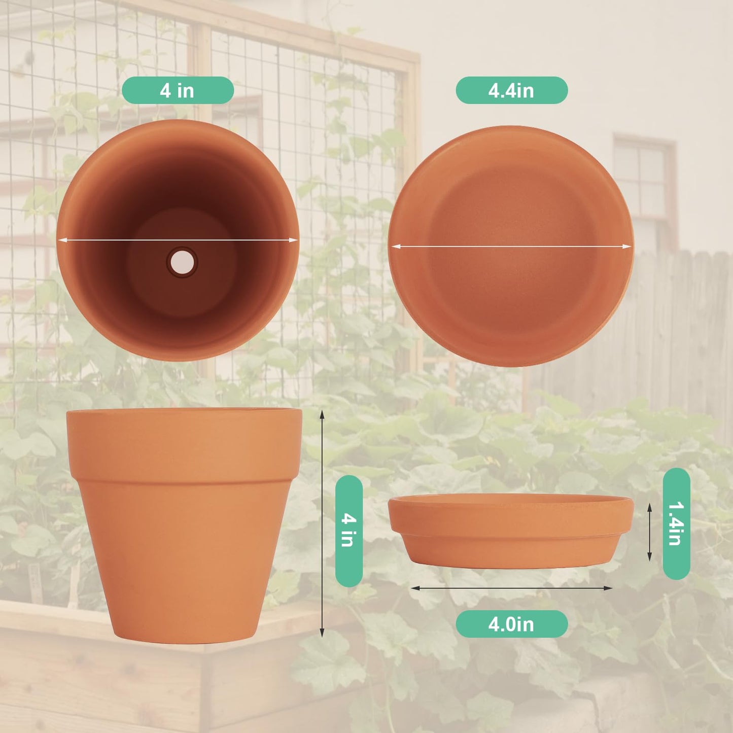 CUZZME 4 Inch Clay Pot for Plant with Saucer, Flower Pot with Tray, 12 Pack Small Terra Cotta Plant Pot with Drainage Hole, Terracotta Pot for Indoor Outdoor Plant, Great for Plants (4inch 12Pack)