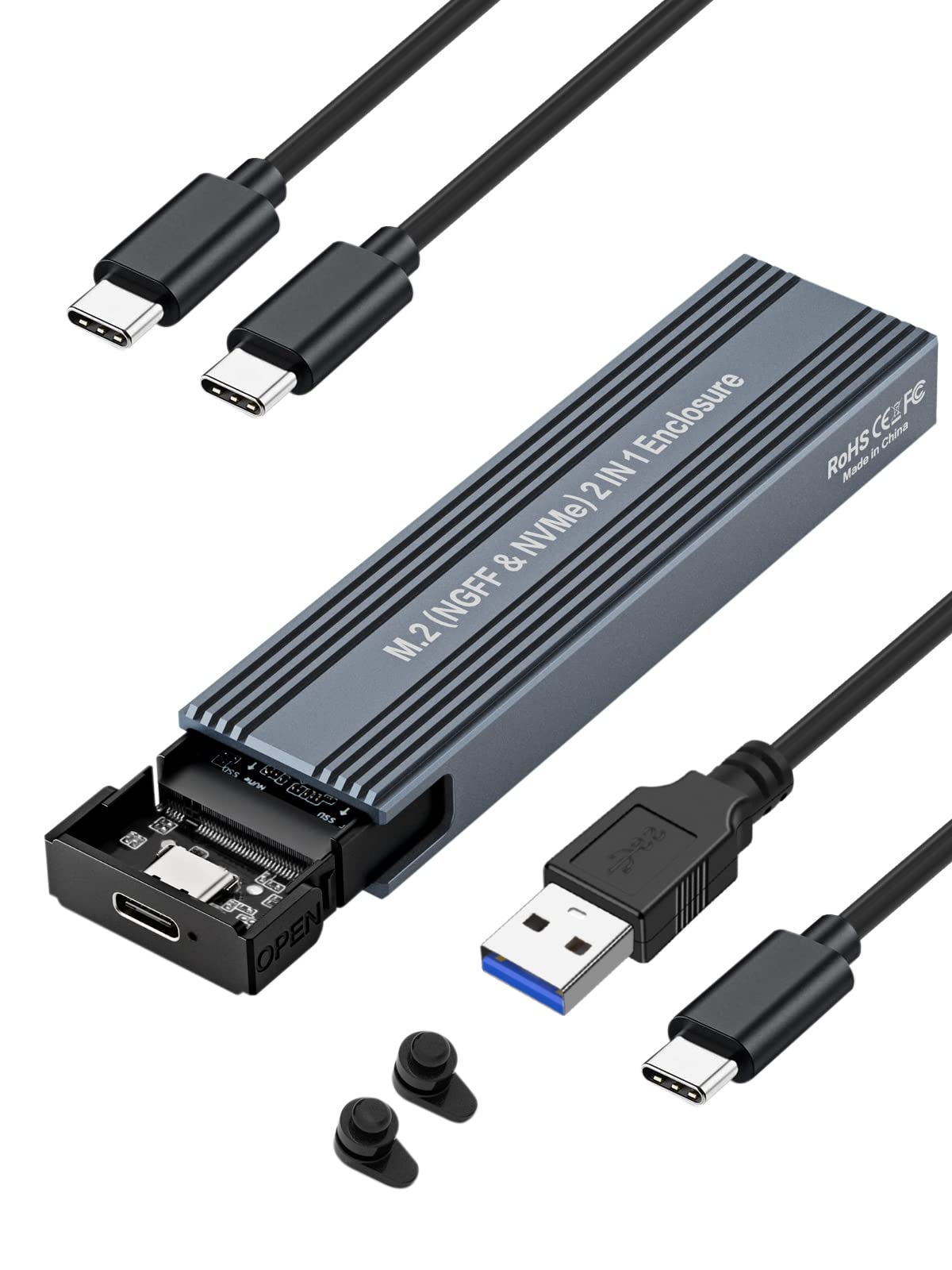 M.2 NVME SATA SSD Enclosure Adapter ,V VCOM USB 3.2 Gen 2 10Gbps NVMe PCI-E 6Gbps SATA M-Key / B+M Key Solid State Drive External Adapter with UASP Trim, for SSDs 2242 2260 2280