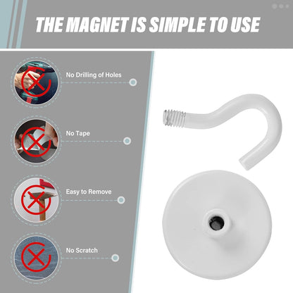 Neosmuk Magnetic Hooks Heavy Duty, Strong Magnet with Hook for Fridge, Super Neodymium Extra Strength Industrial Hooks for Hanging, Magnetic Hanger for Toolbox, Cruise, Grill(White,4 Pack)
